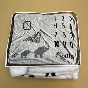 Elephant Baby Monthly Milestone Blanket With Picture Frame 1-12mo Backdrop